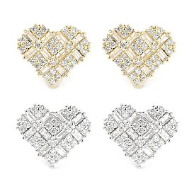 Серьги-гвоздики из латуни с микро-паве из прозрачного кубического циркония для женщин, без кадмия и без свинца, долговечный, сердце