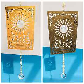 Glass Teardrop Pendant Decoration, Hanging Suncatchers, with Metal Tarot, for Window Home Garden Decoration