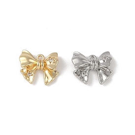 Brass Micro Pave Clear Cubic Zirconia Charms, Bowknot