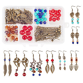SUNNYCLUE DIY Earring Making, with Tibetan Style Links, Iron Spacer Beads, Glass Beads, Brass Earring Hooks and Iron Head Pins, Leaf