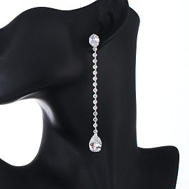 Chic Thin Face Ear Threaders with Sparkling Zirconia Drops - Elegant Diamond Earrings