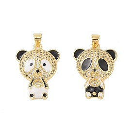 Brass Micro Pave Cubic Zirconia Pendants, with Enamel, Real 18K Gold Plated, Panda