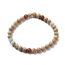 Natural Aqua Terra Jaspe Round Beads Stretch Bracelet for Men Women