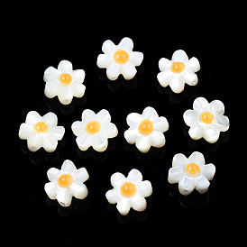 Perles en émail coquillage blanc naturel, fleur