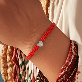 Регулируемые 304 плетеные браслеты из бусин из нержавеющей стали для женщин, сердце с письмом