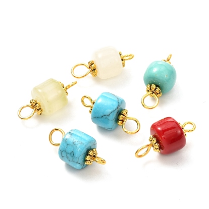 Natural Mixed Gemstone Links, with Golden Brass Findings, Column