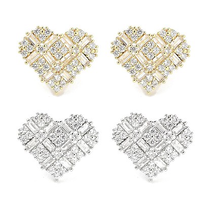 Серьги-гвоздики из латуни с микро-паве из прозрачного кубического циркония для женщин, без кадмия и без свинца, долговечный, сердце