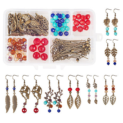 DIY Earring Making, with Tibetan Style Links, Iron Spacer Beads, Glass Beads, Brass Earring Hooks and Iron Head Pins, Leaf