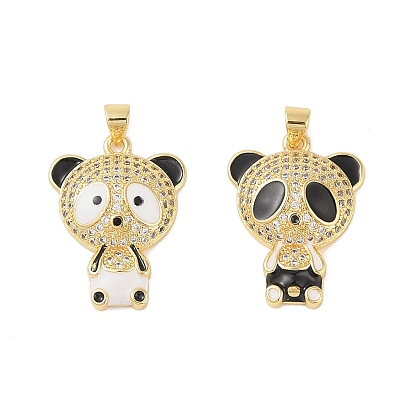 Brass Micro Pave Cubic Zirconia Pendants, with Enamel, Cadmium Free & Nickel Free & Lead Free, Real 18K Gold Plated, Panda