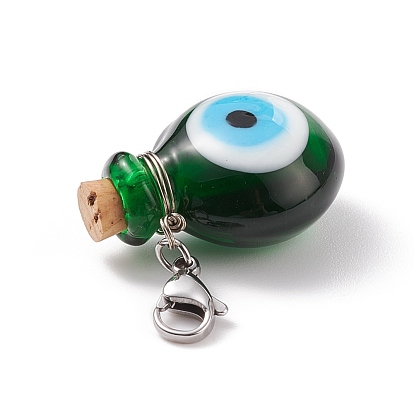 Handmade Lampwork Evil Eye Perfume Bottle Pendant Decorations, Lobster Clasp Charms, with Plastic Transfer Pipettes