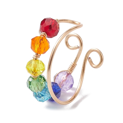 Разноцветные стеклянные серьги-каффы, с медной проволокой