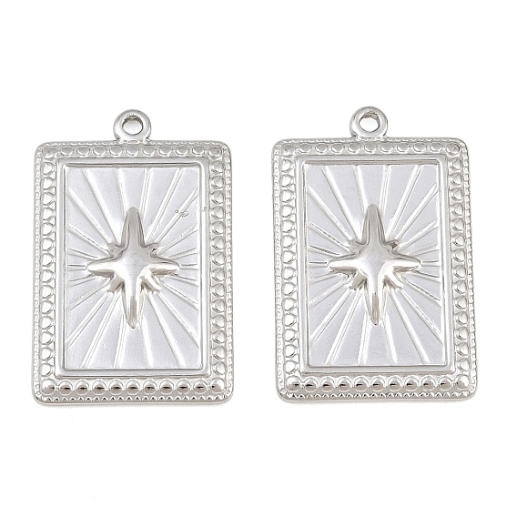 304 Stainless Steel Pendants, Rectangle with Star Charms
