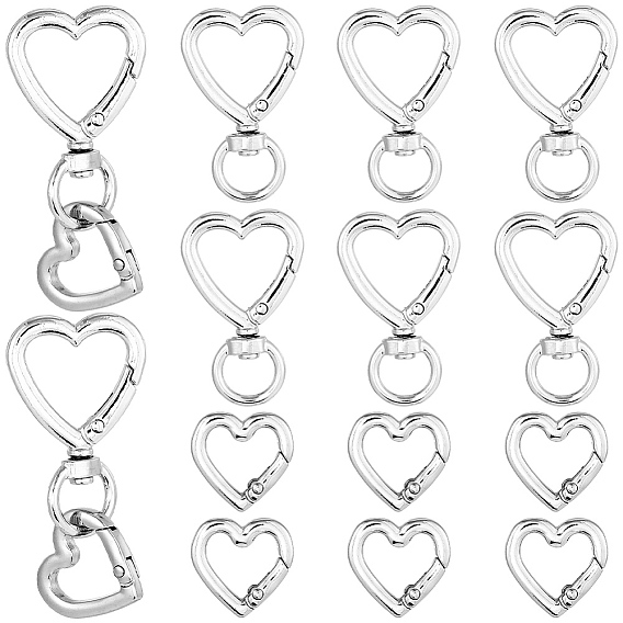 6шт. поворотные застежки из сплава с покраской в форме сердца, с 6пружинными кольцами из цинкового сплава