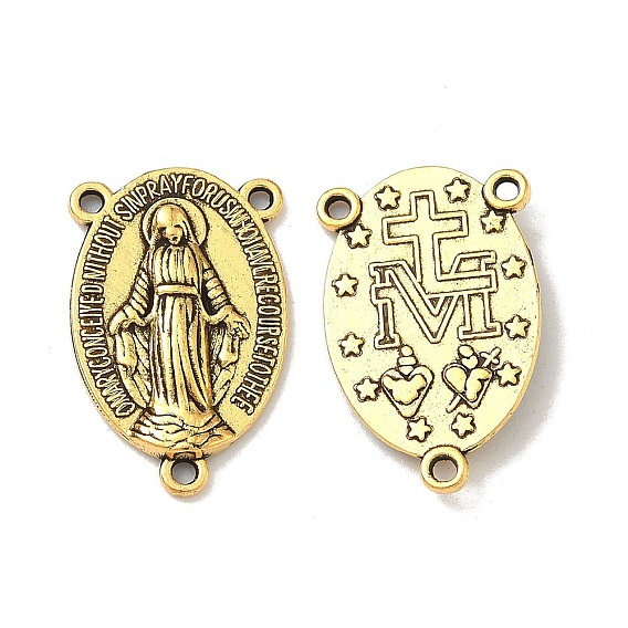 Святая овальная резная люстра из сплава Девы Марии в тибетском стиле, 3 Разъемы петли, части розария, без свинца, без кадмии и без никеля