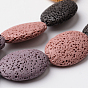 Oval Dyed Natural Lava Rock Beads Strands, 26x19~20x8mm, Hole: 1mm, about 15pcs/strand, 15.7 inch