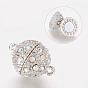 Alloy Magnetic Clasps with Loops, with Rhinestone, Round, Platinum Color, 14x20mm, Hole: 1.5mm