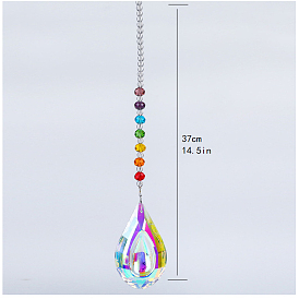 Chakra Theme K9 Crystal Glass Big Pendant Decorations, Hanging Sun Catchers, Teardrop