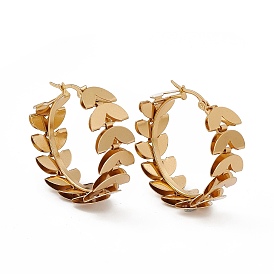 201 Stainless Steel Leafy Branch Wrap Hoop Earrings with 304 Stainless Steel Pins for Women