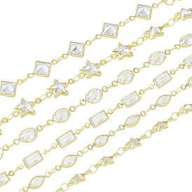 Rack Plating Brass Chains Micro Pave Cubic Zirconia, Long-Lasting Plated, Cadmium Free & Lead Free, Soldered, with Spool