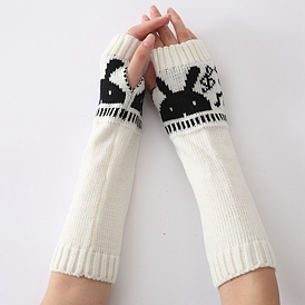 Fil de fibre de polyacrylonitrile tricotant de longs gants sans doigts, manchette, gants chauds d'hiver avec trou pour le pouce, Modèle de lapin