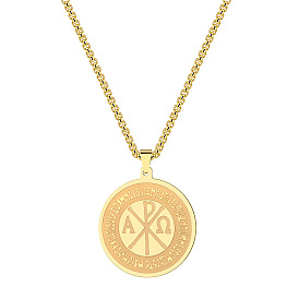 201 Плоское круглое ожерелье из нержавеющей стали с подвеской в виде креста Константина