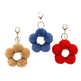 Cute Flower Keychain, Furry Pom-Pom Keychain, for Bag Decoration, Keychain Gift and Phone Backpack