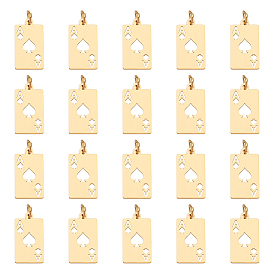 20Pcs 304 Stainless Steel Pendants, with Jump Rings, Laser Cut, Rectangle with Ace of Heart Charm