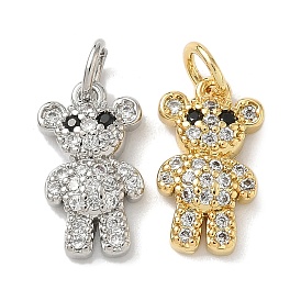 Подвески-медведи из латунных черных и прозрачных кубических цирконий с микропаве, с прыжковых колец, стойки покрытие, без кадмия и без свинца, долговечный