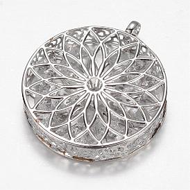 Glass Big Pendants, with Iron Findings, Hollow, Flat Round