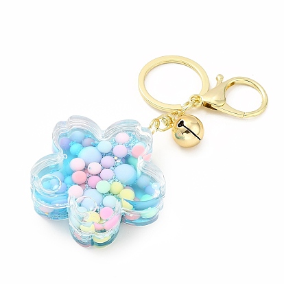 Acrylic Flower Keychain, with Zinc Alloy Lobster Claw Clasps, Iron Key Ring and Brass Bell