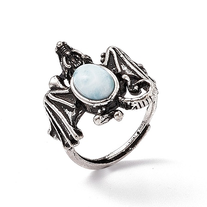 Dinosaur Natural Gemstone Adjustable Rings, Antique Silver Tone Brass Jewelry for Women