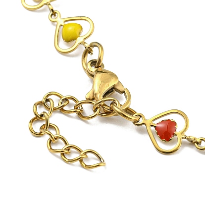 Bracelet chaîne à maillons cœur en émail, placage sous vide doré 201 bracelet en acier inoxydable