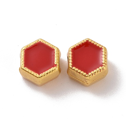 Alloy Beads, with Enamel, Hexagon, Matte Gold Color