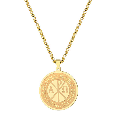 201 Плоское круглое ожерелье из нержавеющей стали с подвеской в виде креста Константина