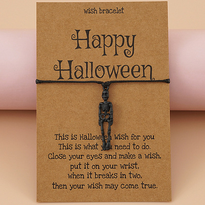 Gothic Skull Pendant Card Weave Bracelet Electroplated Black Skeleton Halloween Accessories