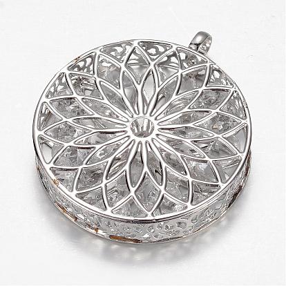 Glass Big Pendants, with Iron Findings, Hollow, Flat Round