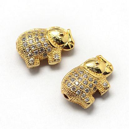 Rack Plating Brass Cubic Zirconia Beads, Long-Lasting Plated, Elephant