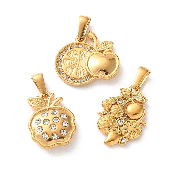 304 из нержавеющей стали Кристалл Rhinestone подвески, фруктовые прелести, золотые
