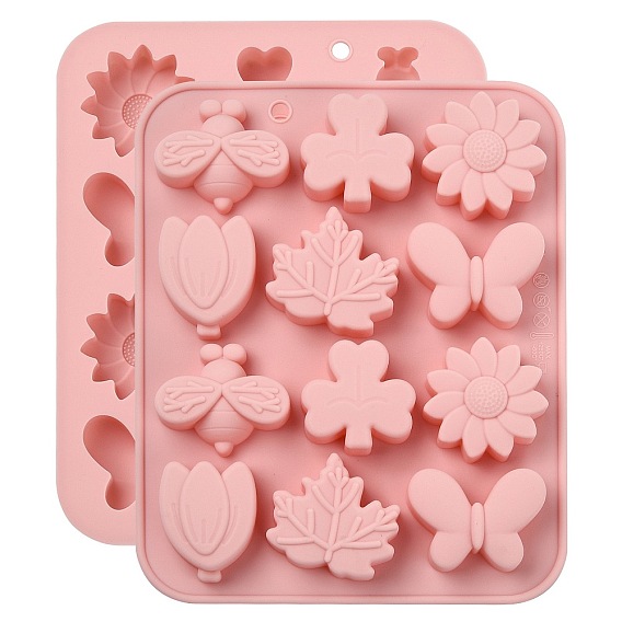 2Moldes de silicona para fondant con forma de abeja, mariposa, hoja, hierba y flor, moldes de resina, para chocolate, caramelo, resina uv, fabricación artesanal de resina epoxi