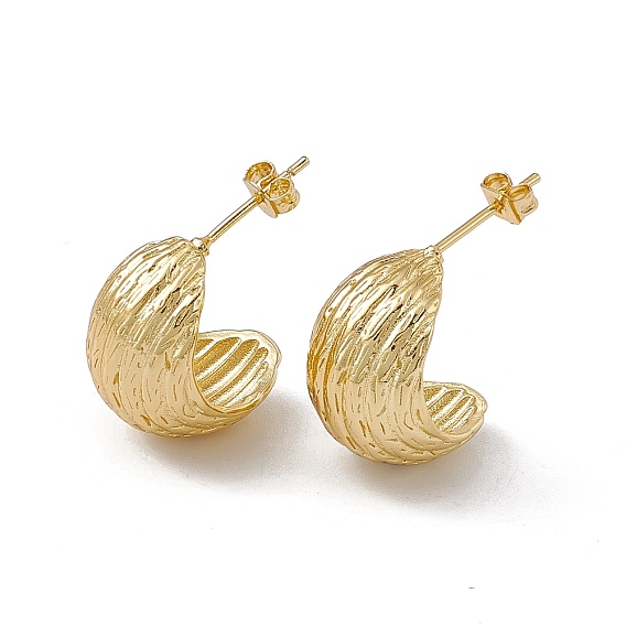 Rack Plating Brass Stud Earrings for Women, Long-Lasting Plated, Lead Free & Cadmium Free, Textured, Moon