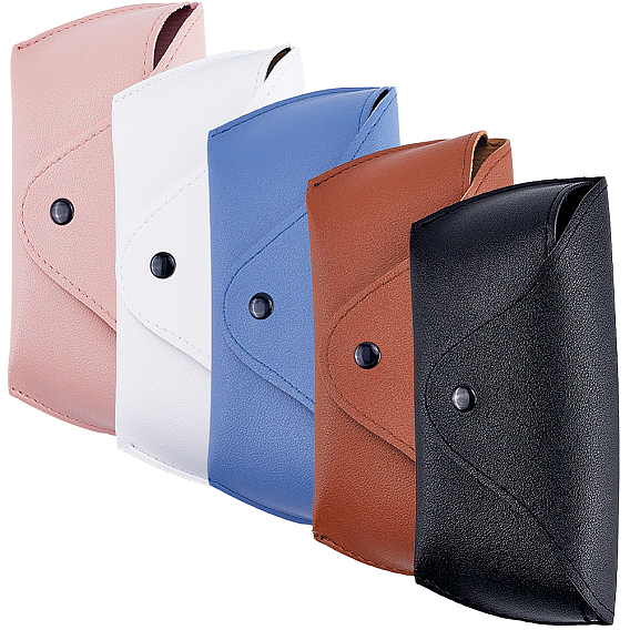 5Pcs 5 Colors Imitation Leather Eyeglasses Cases Pouch, with Nylon Inside