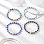 4Pcs 4 Colors Handmade Lampwork Evil Eye Beaded Stretch Bracelets for Women, with Brass Cross