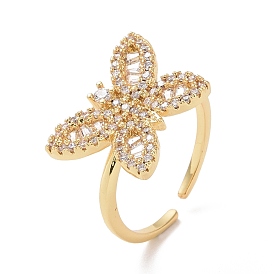 Clear Cubic Zirconia Butterfly Open Ring, Brass Jewelry for Women, Cadmium Free & Lead Free
