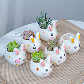 Creative cartoon animal ceramic succulent flower pot gardening cute rabbit combination ceramic mini pot