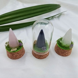 Gemstone Cone Display Decoration with Glass Dome Cloche Cover, Cork Base Bell Jar Ornaments for Home Decoration