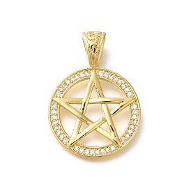 Rack Plating Brass with Cubic Zirconia Pendants, Long-Lasting Plated, Lead Free & Cadmium Free, Flat Round & Star Charms