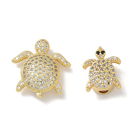 Brass Micro Pave Clear Cubic Zirconia Beads, Tortoise