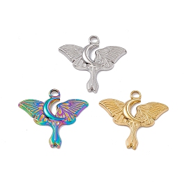Ion Plating(IP) 304 Stainless Steel Pendants, Butterfly with Moon Charm