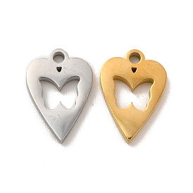 Ion Plating(IP) 304 Stainless Steel Charms, Heart with Butterfly