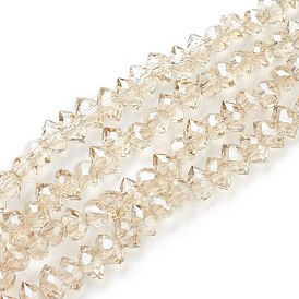 Electroplate Glass Beads Strands, Pearl Luster Plated, Faceted Bicone